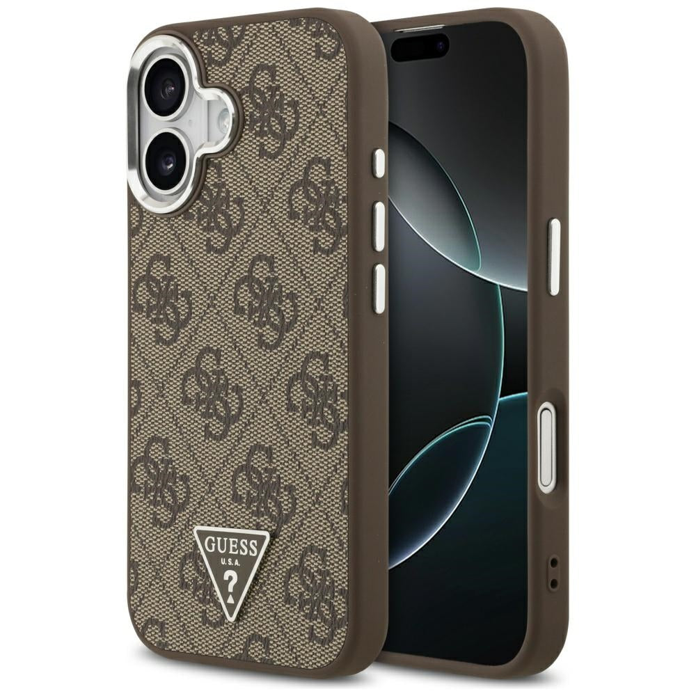 Capa MagSafe para Apple iPhone 17, Guess, Logo Triângulo 4G, Marrom Prateado.