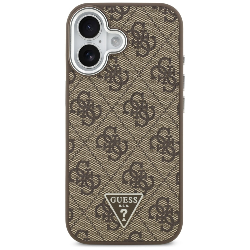 Capa MagSafe para Apple iPhone 17, Guess, Logo Triângulo 4G, Marrom Prateado.