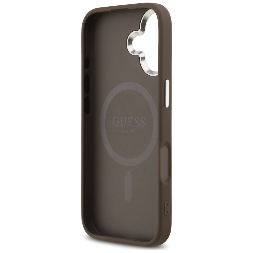 Capa MagSafe para Apple iPhone 17, Guess, Logo Triângulo 4G, Marrom Prateado.