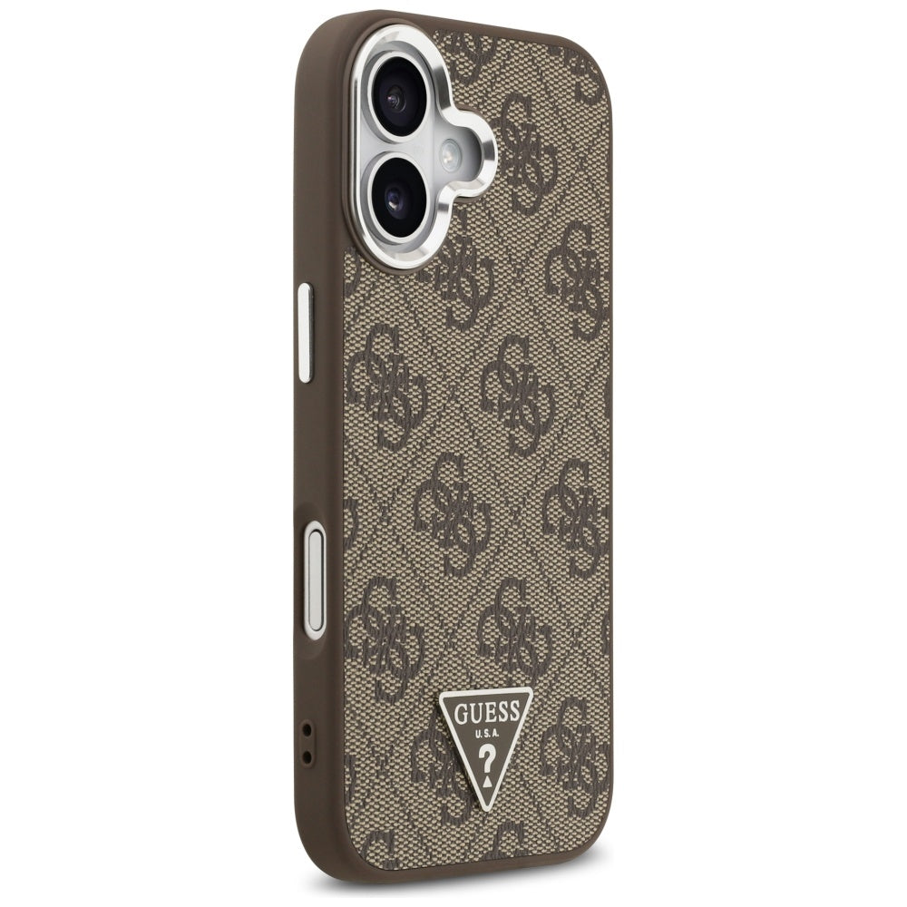 Capa MagSafe para Apple iPhone 17, Guess, Logo Triângulo 4G, Marrom Prateado.