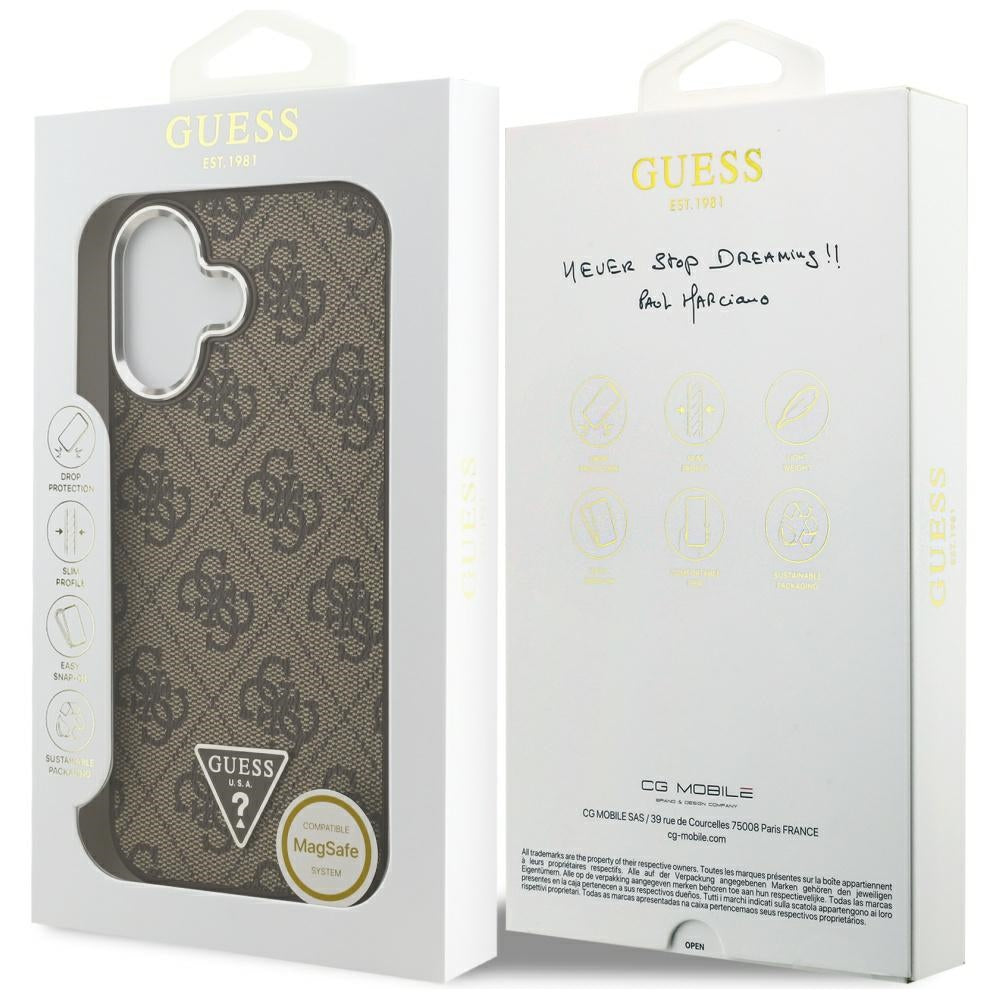 Capa MagSafe para Apple iPhone 17, Guess, Logo Triângulo 4G, Marrom Prateado.
