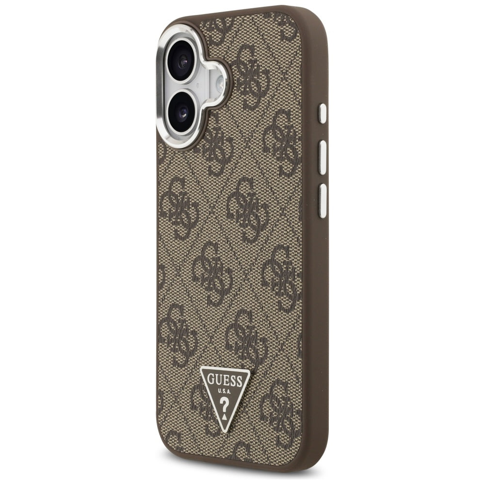 Capa MagSafe para Apple iPhone 17, Guess, Logo Triângulo 4G, Marrom Prateado.