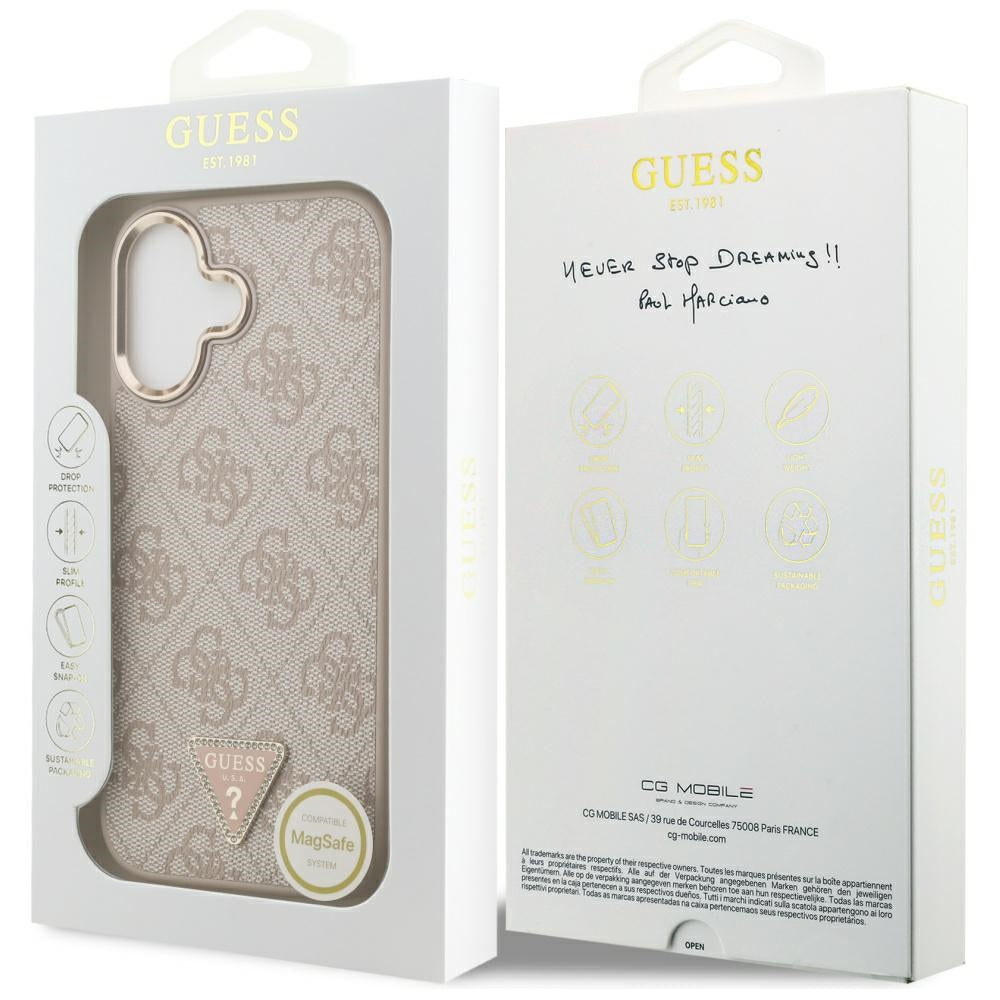 Capa MagSafe para Apple iPhone 17, Guess, Logo Triângulo 4G, Rosa Dourado
