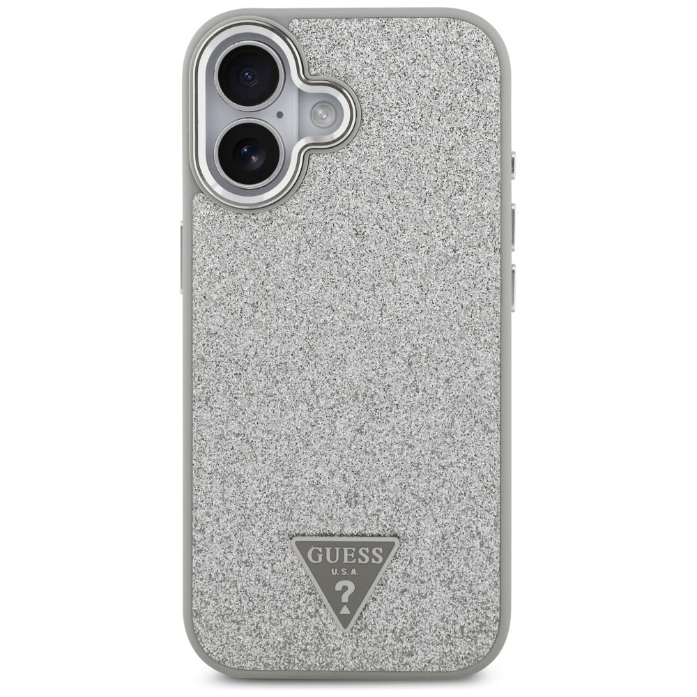 Capa MagSafe para Apple iPhone 17, Guess, Glitter Triangle Logo, Prateada