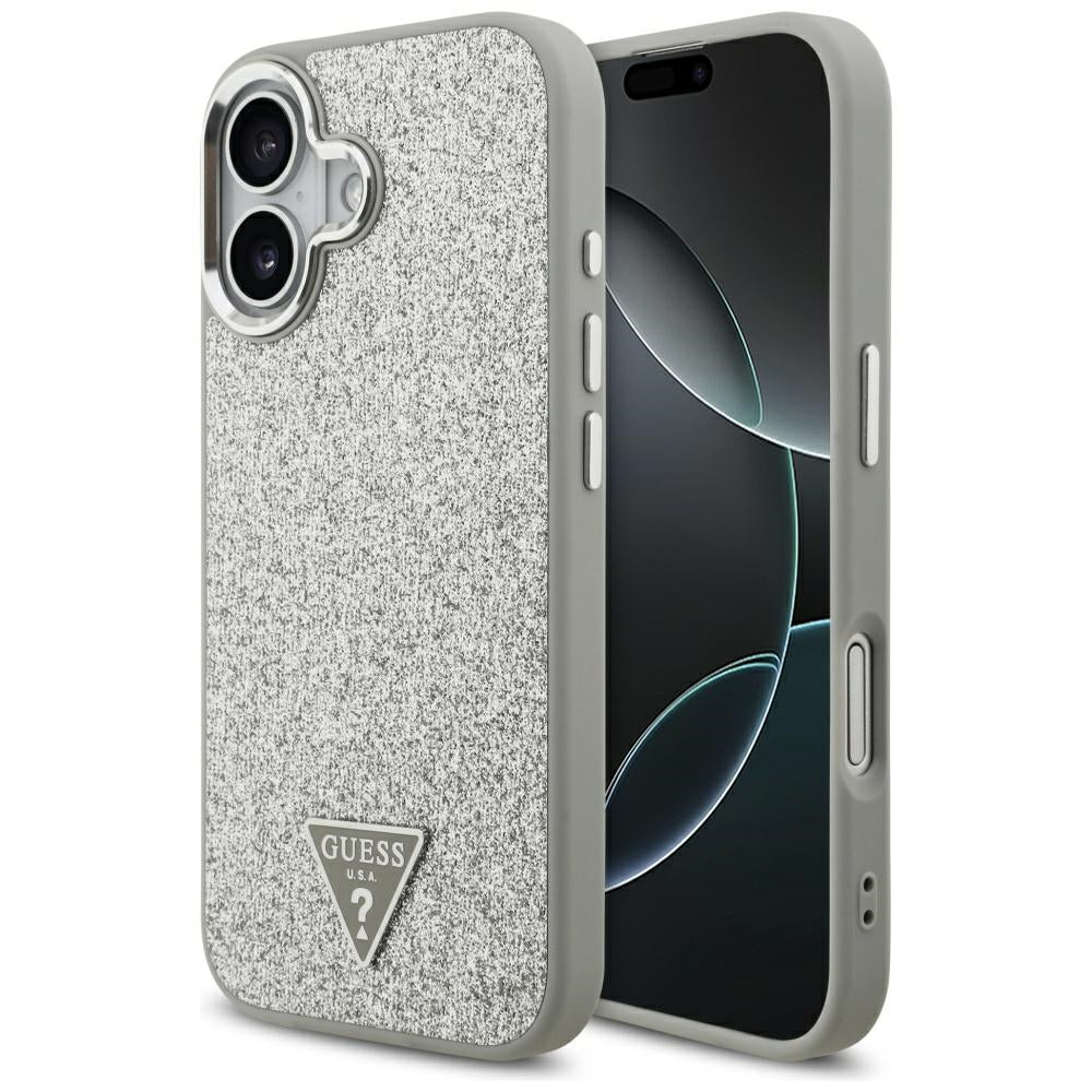 Capa MagSafe para Apple iPhone 17, Guess, Glitter Triangle Logo, Prateada
