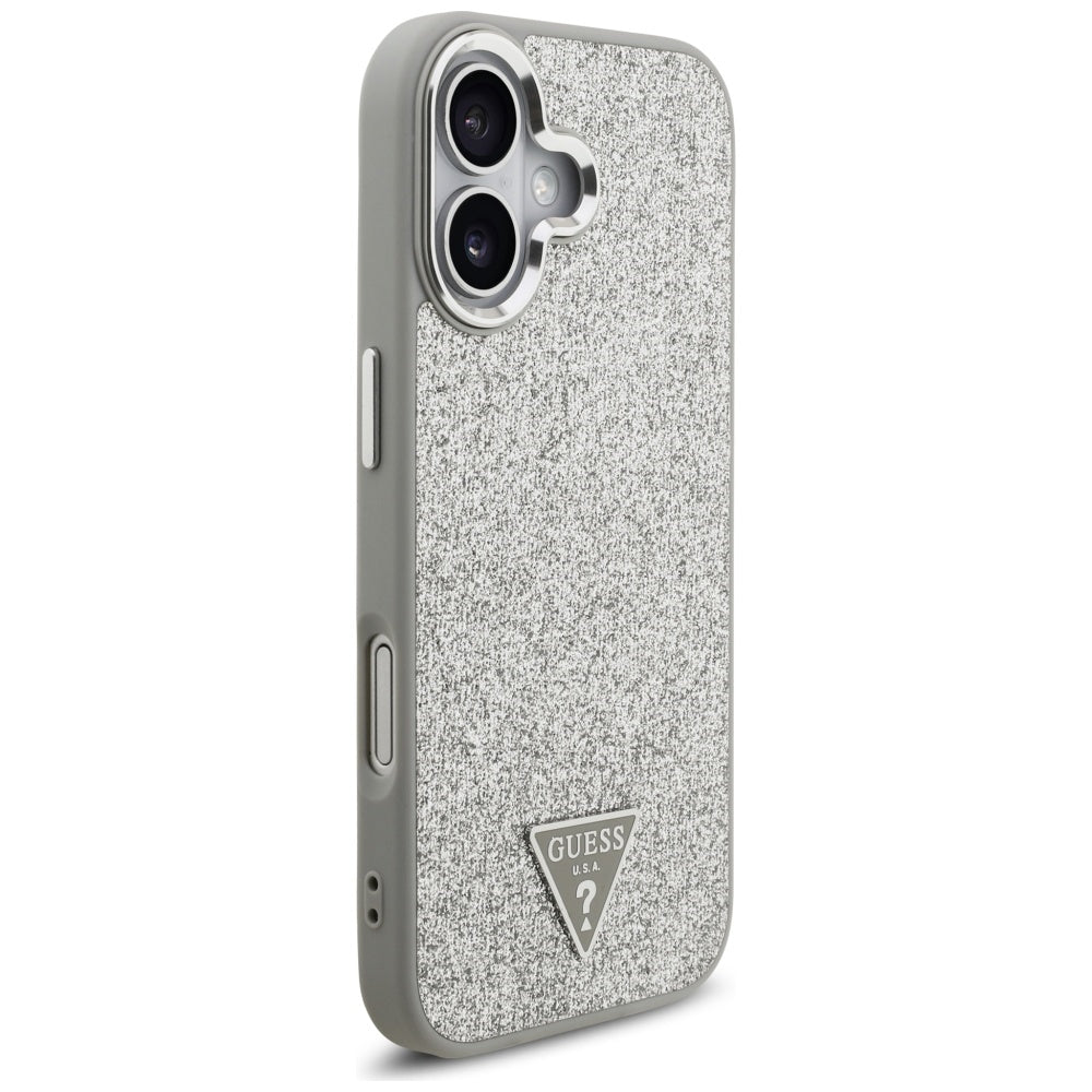 Capa MagSafe para Apple iPhone 17, Guess, Glitter Triangle Logo, Prateada