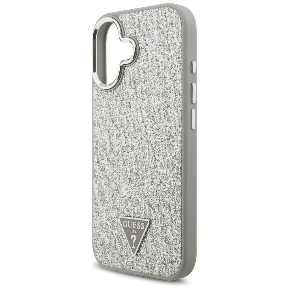 Capa MagSafe para Apple iPhone 17, Guess, Glitter Triangle Logo, Prateada