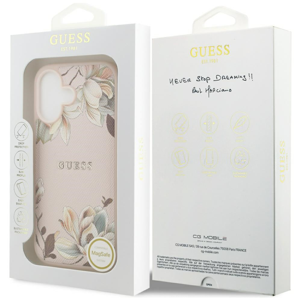 Capa MagSafe para Apple iPhone 17, Guess, Grained Flowers, Rosa