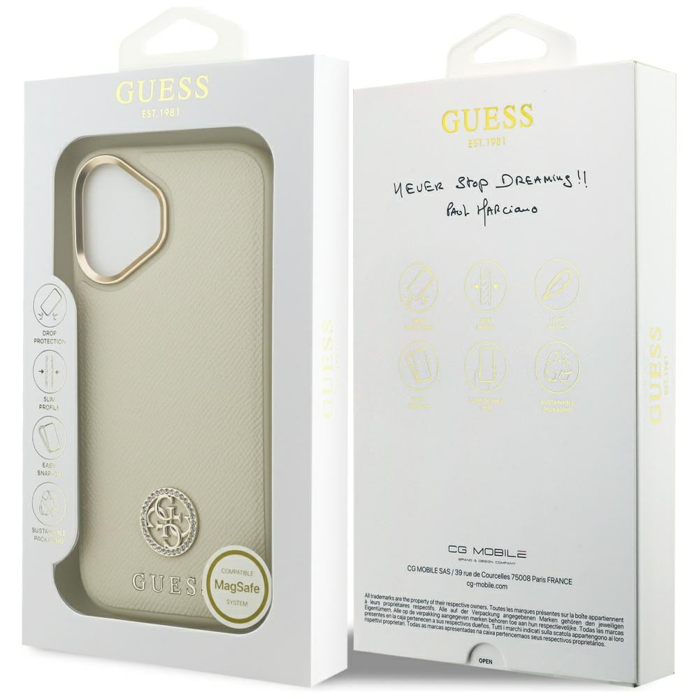 Capa MagSafe para Apple iPhone 17, Guess, Grained Strass Logo, Bege