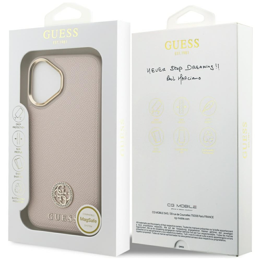 Capa MagSafe para Apple iPhone 17, Guess, Grained Strass Logo, Rosa