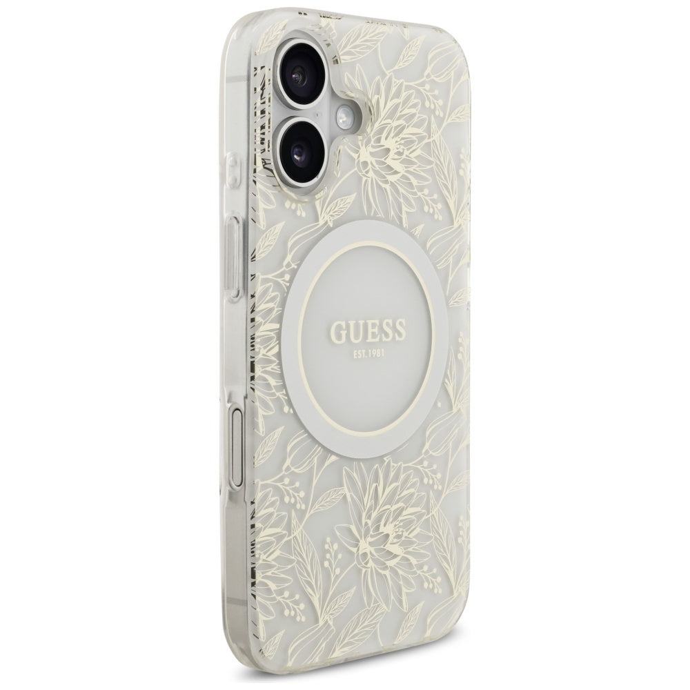 Capa MagSafe para Apple iPhone 17, Guess, IML Flowers with Pearl Strap, Branca