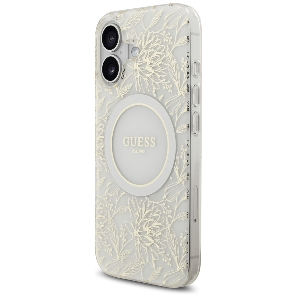Capa MagSafe para Apple iPhone 17, Guess, IML Flowers with Pearl Strap, Branca