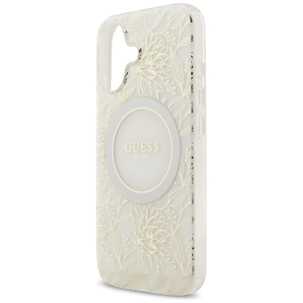 Capa MagSafe para Apple iPhone 17, Guess, IML Flowers with Pearl Strap, Branca