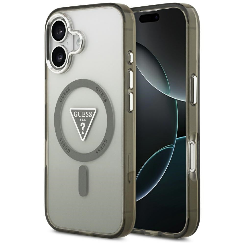 MagSafe Case for Apple iPhone 17, Guess, IML Gradient Triangle Logo, Silver Khaki