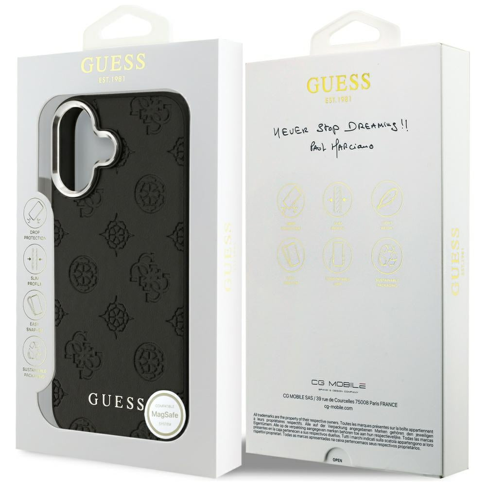 Capa MagSafe para Apple iPhone 17, Guess, Peony Hot Stamp Script, Preta