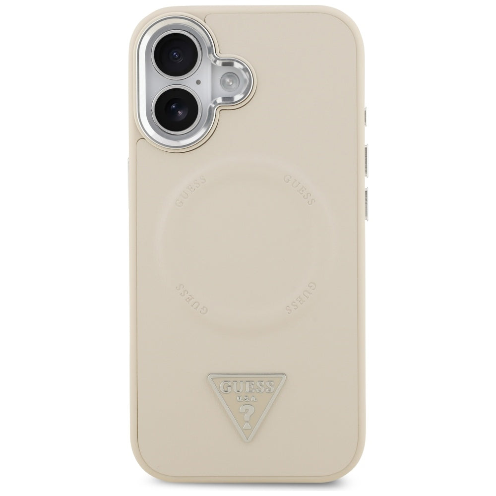 Capa MagSafe para Apple iPhone 17, Guess, Logotipo Triangular, Bege Prateado