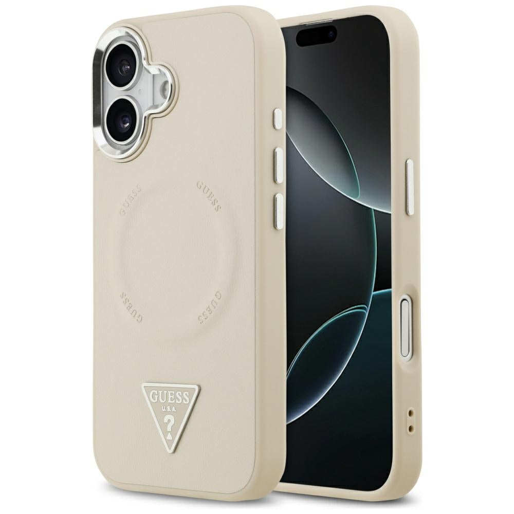 Capa MagSafe para Apple iPhone 17, Guess, Logotipo Triangular, Bege Prateado