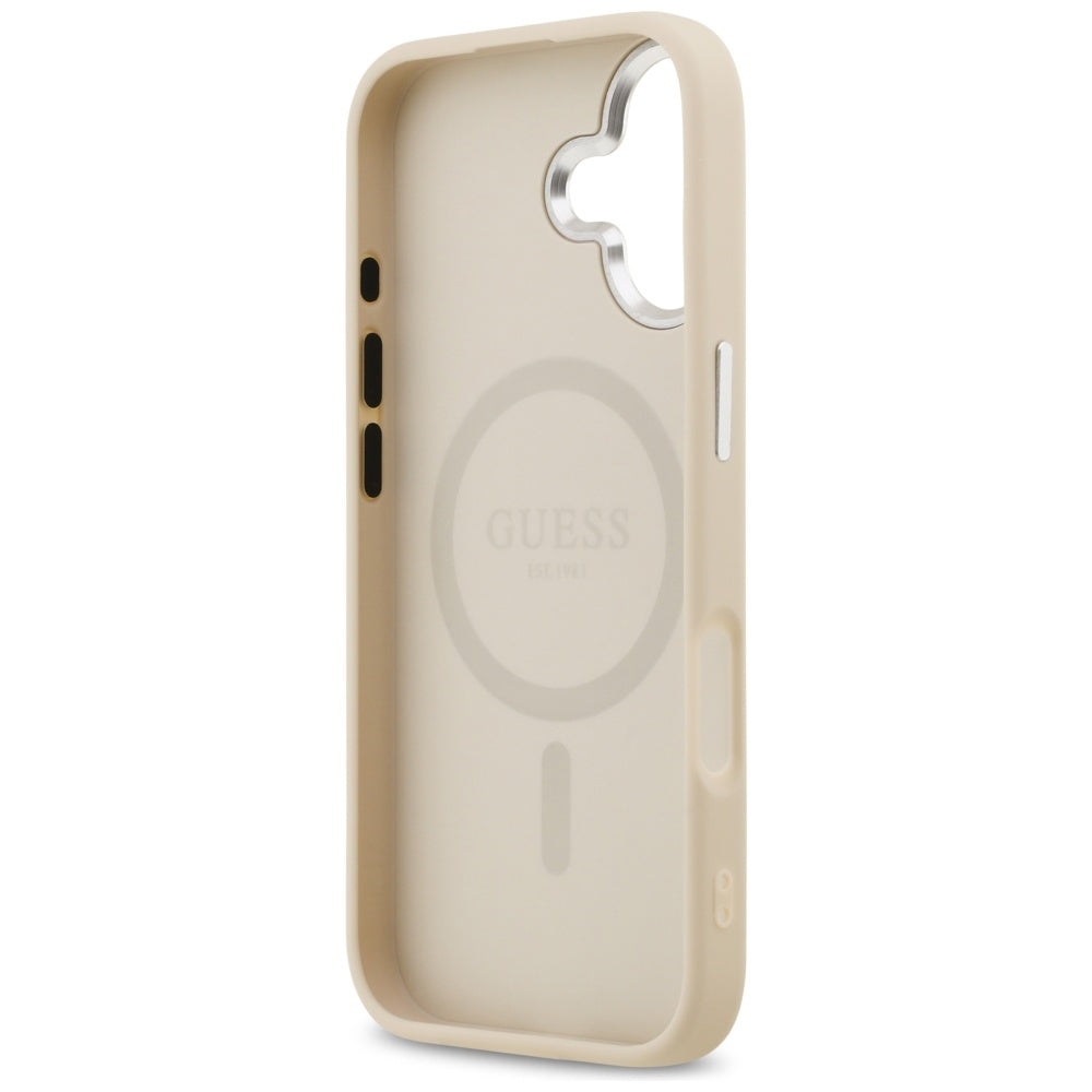 Capa MagSafe para Apple iPhone 17, Guess, Logotipo Triangular, Bege Prateado