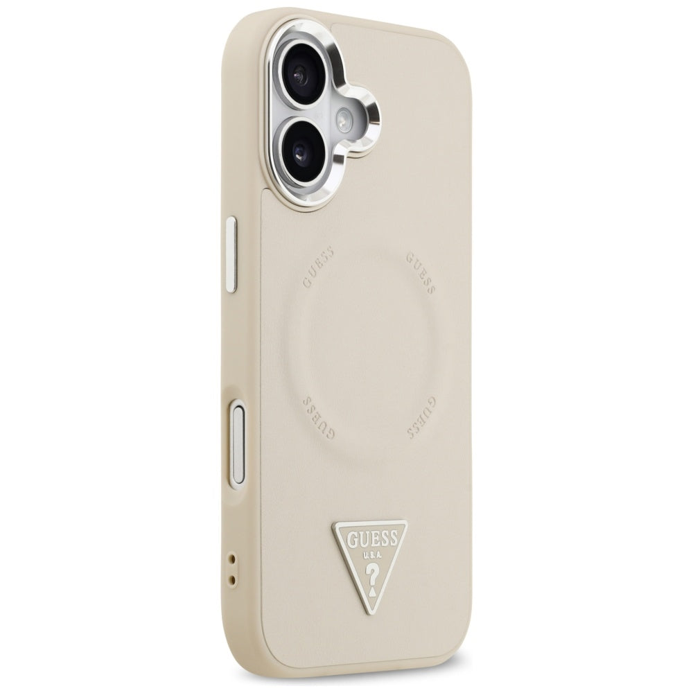 Capa MagSafe para Apple iPhone 17, Guess, Logotipo Triangular, Bege Prateado