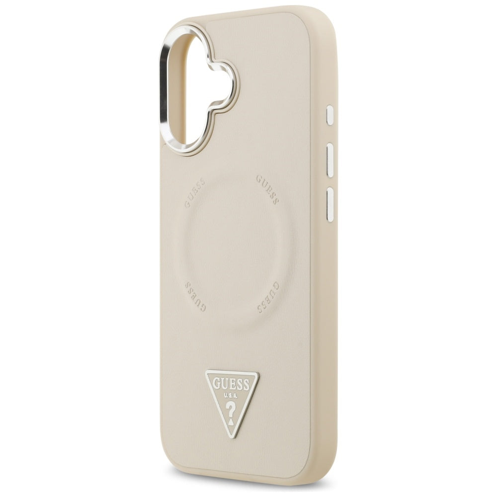 Capa MagSafe para Apple iPhone 17, Guess, Logotipo Triangular, Bege Prateado