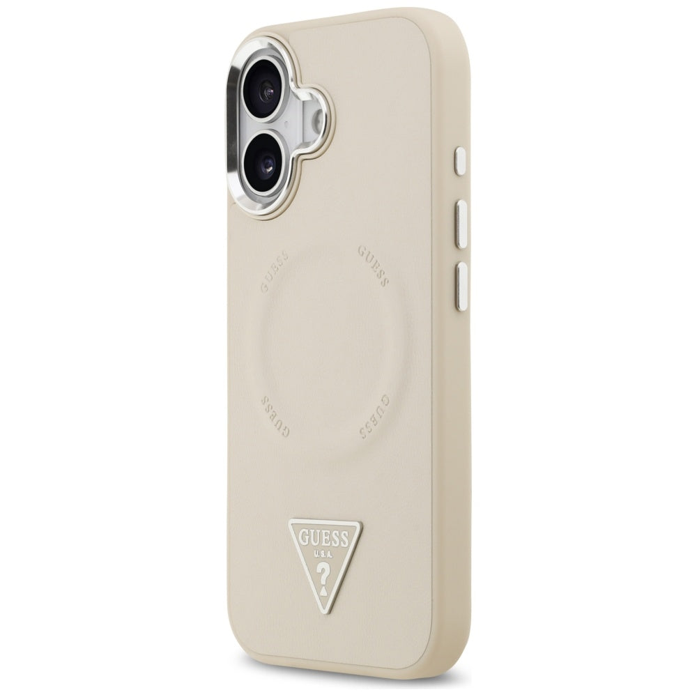 Capa MagSafe para Apple iPhone 17, Guess, Logotipo Triangular, Bege Prateado
