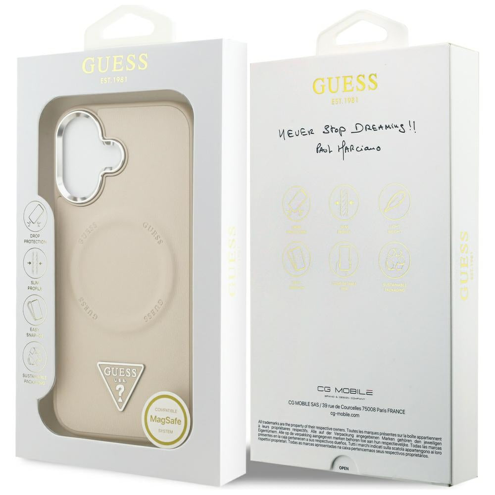 Capa MagSafe para Apple iPhone 17, Guess, Logotipo Triangular, Bege Prateado