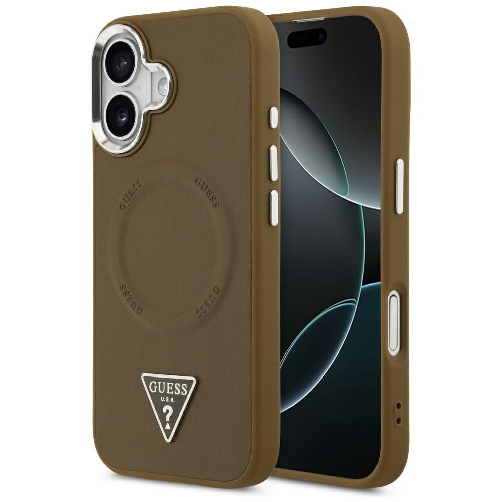 Capa MagSafe para Apple iPhone 17, Guess, Logo Triângulo, Marrom Prateado