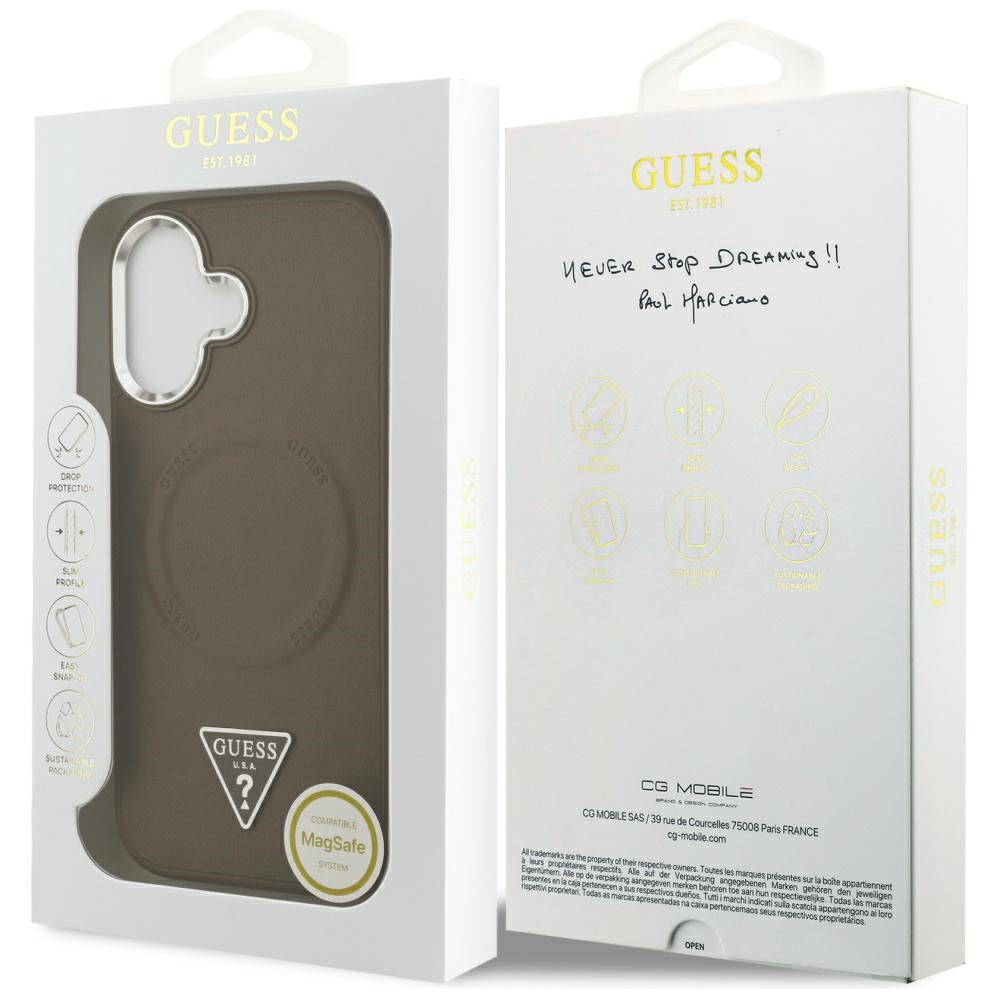 Capa MagSafe para Apple iPhone 17, Guess, Logo Triângulo, Marrom Prateado