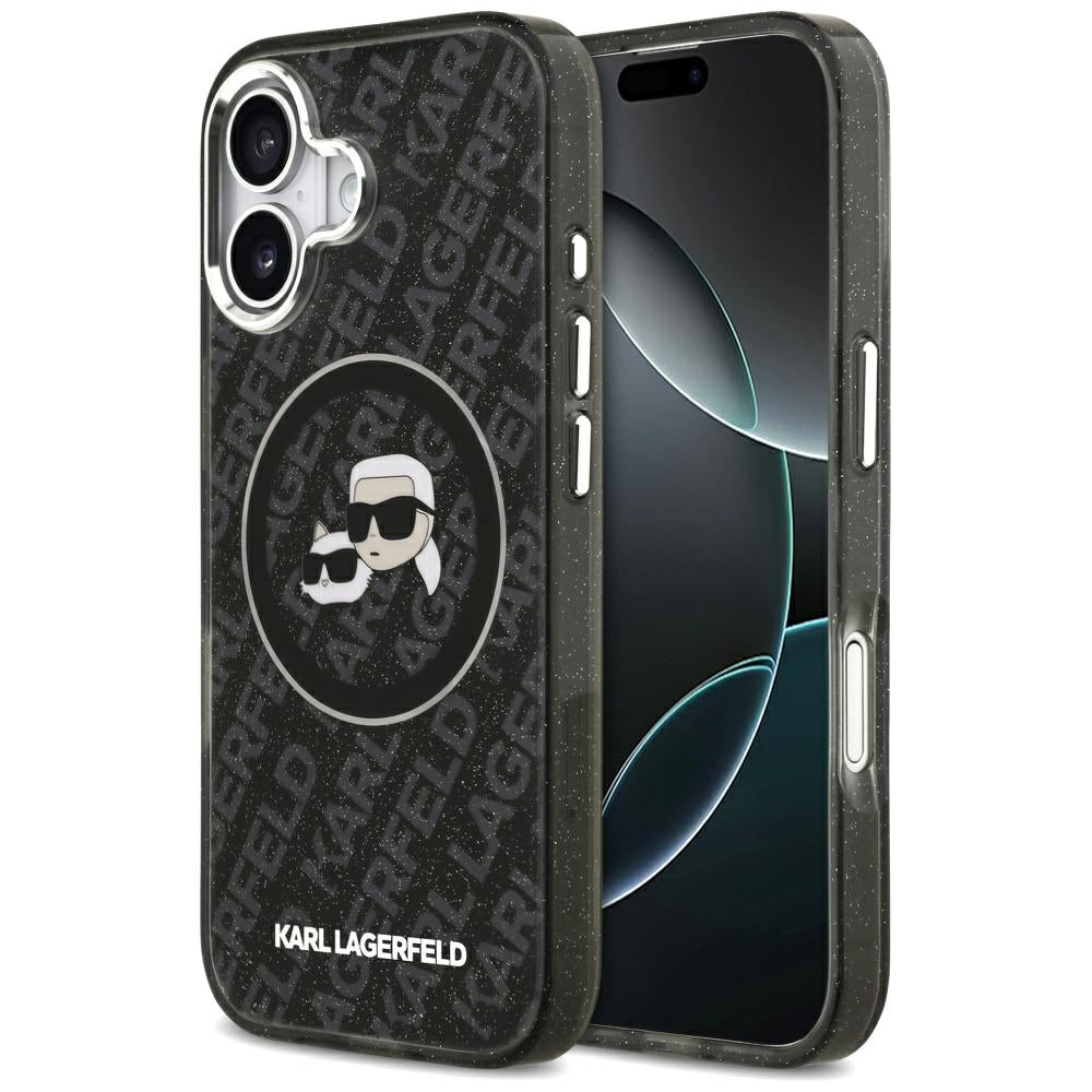 Capa MagSafe para Apple iPhone 17, Karl Lagerfeld, Glitter Karl & Choupette Head, Preta