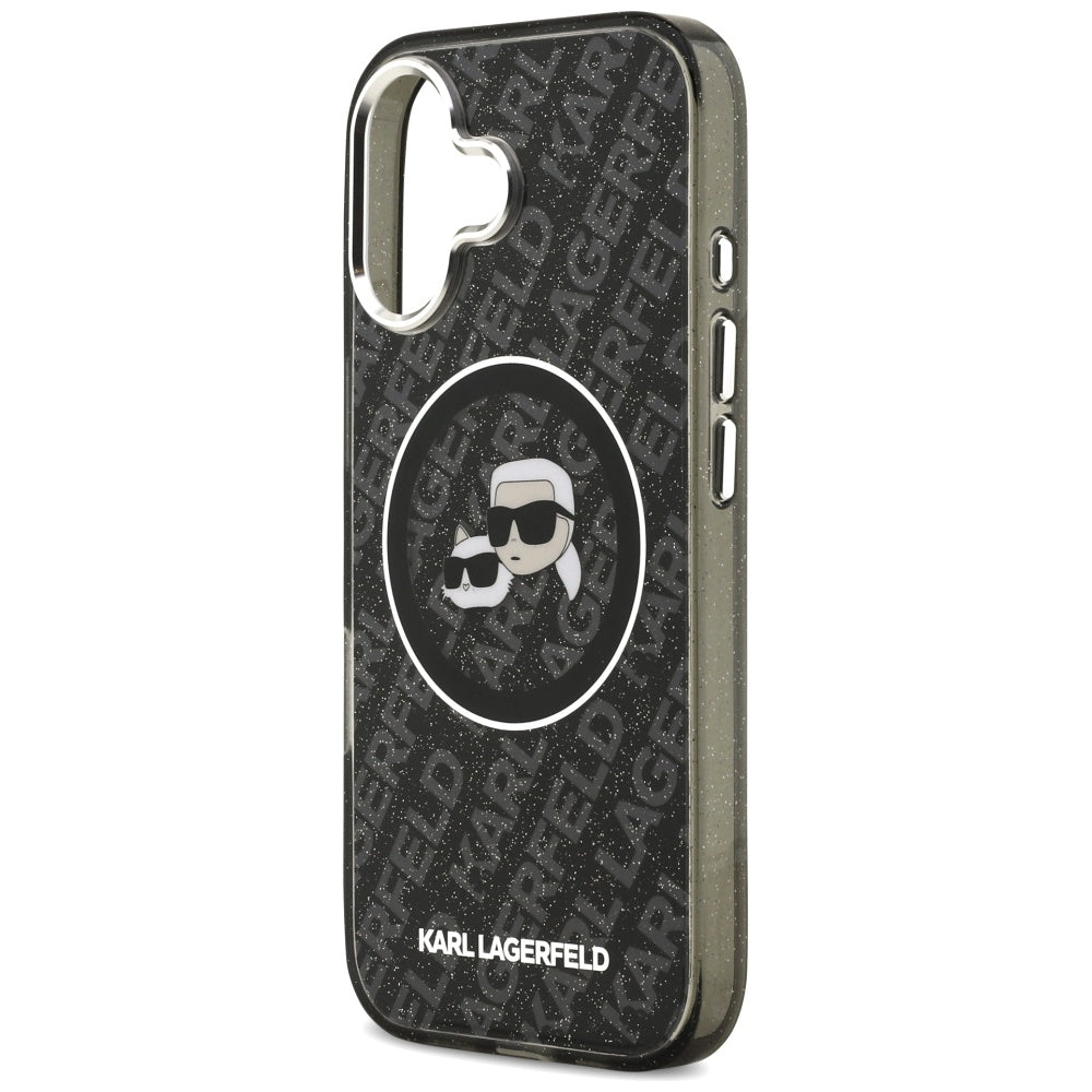 Capa MagSafe para Apple iPhone 17, Karl Lagerfeld, Glitter Karl & Choupette Head, Preta