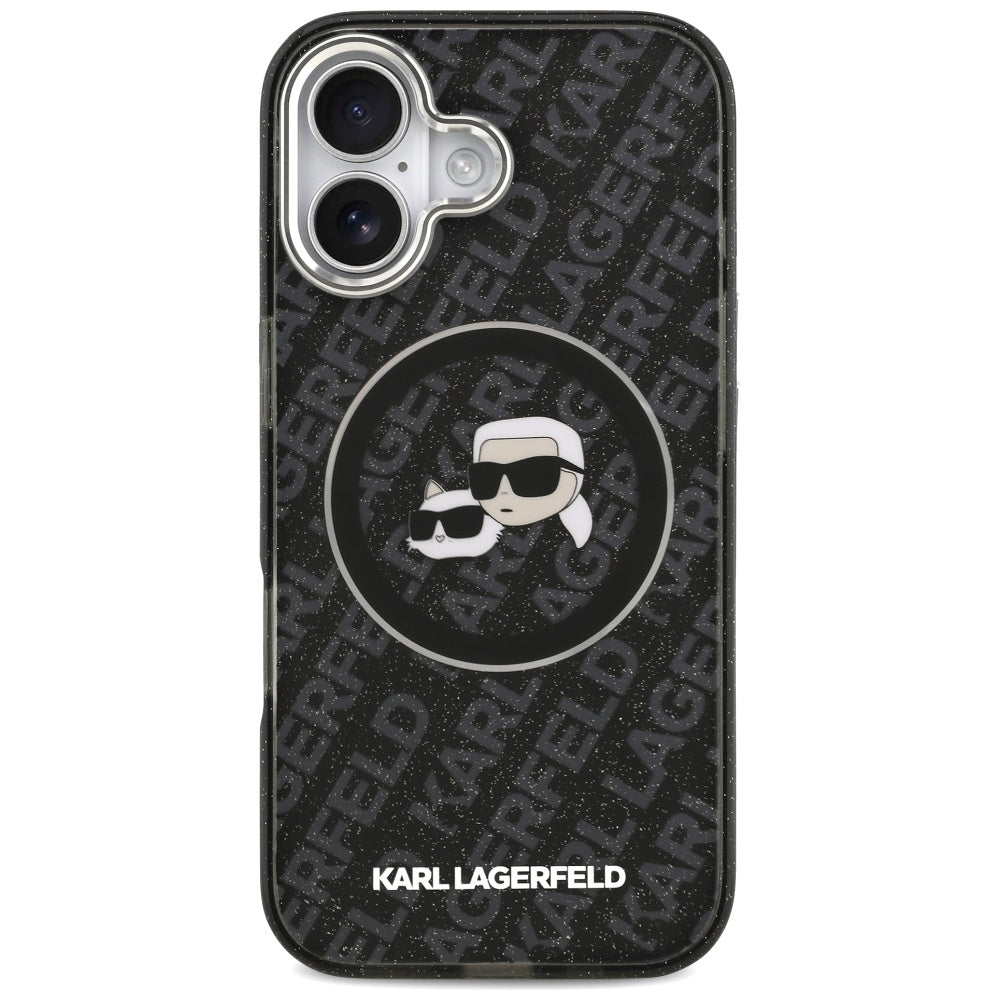 Capa MagSafe para Apple iPhone 17, Karl Lagerfeld, Glitter Karl & Choupette Head, Preta