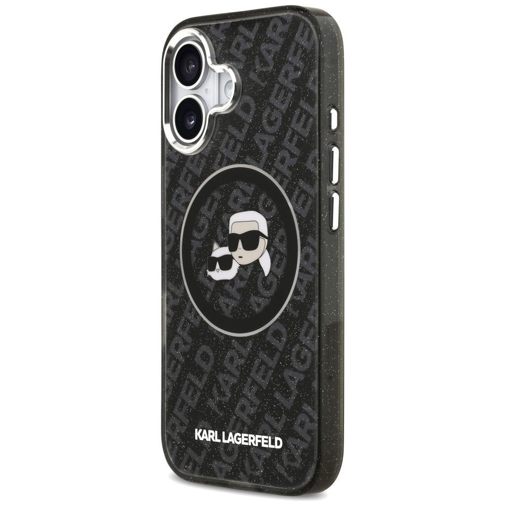Capa MagSafe para Apple iPhone 17, Karl Lagerfeld, Glitter Karl & Choupette Head, Preta