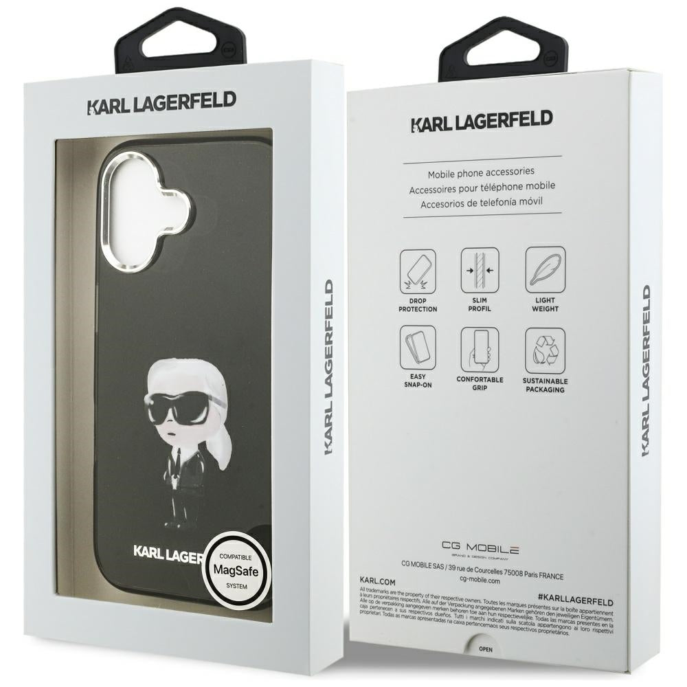 Capa MagSafe para Apple iPhone 17, Karl Lagerfeld, IML Aquarelle Karl Ikonik, Preta