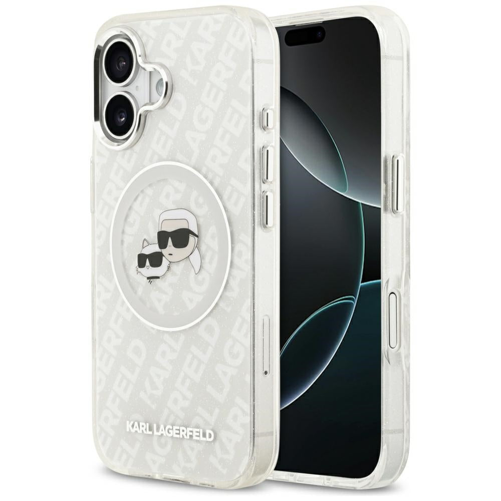 Capa MagSafe para Apple iPhone 17, Karl Lagerfeld, IML Glitter Karl & Choupette's Heads, Cinza