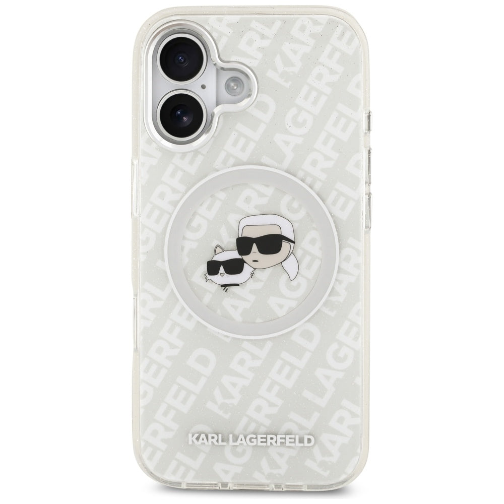 Capa MagSafe para Apple iPhone 17, Karl Lagerfeld, IML Glitter Karl & Choupette's Heads, Cinza