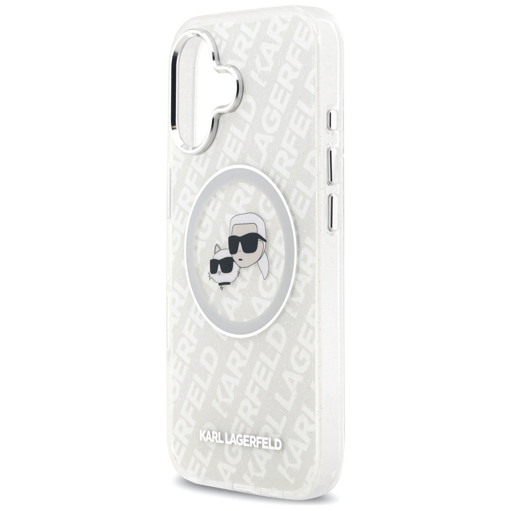 Capa MagSafe para Apple iPhone 17, Karl Lagerfeld, IML Glitter Karl & Choupette's Heads, Cinza