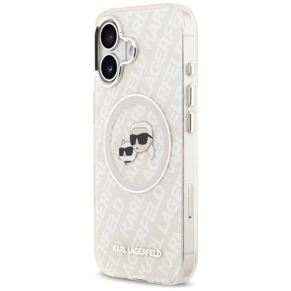 Capa MagSafe para Apple iPhone 17, Karl Lagerfeld, IML Glitter Karl & Choupette's Heads, Cinza