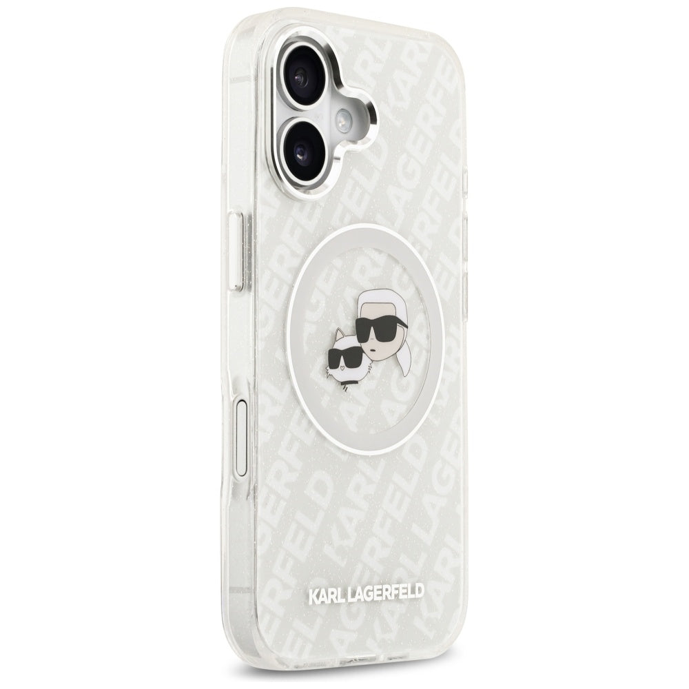 Capa MagSafe para Apple iPhone 17, Karl Lagerfeld, IML Glitter Karl & Choupette's Heads, Cinza