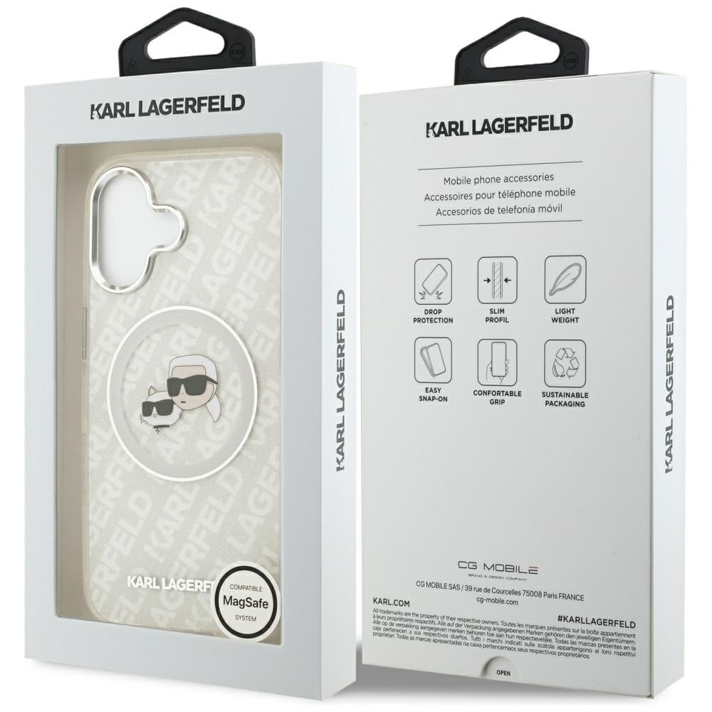 Capa MagSafe para Apple iPhone 17, Karl Lagerfeld, IML Glitter Karl & Choupette's Heads, Cinza
