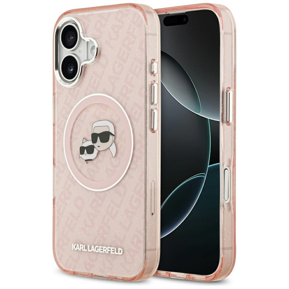 Capa MagSafe para Apple iPhone 17, Karl Lagerfeld, IML Glitter Karl & Choupette's Heads, Rosa
