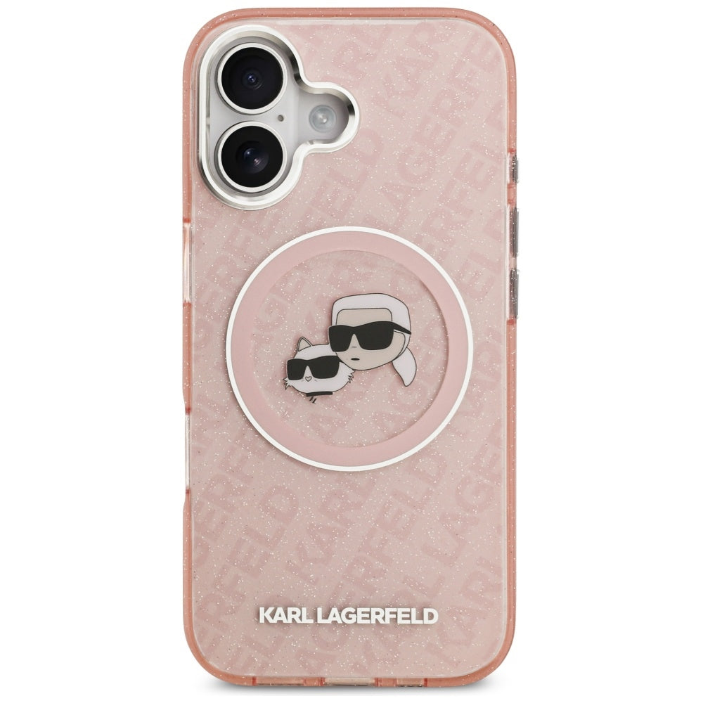 Capa MagSafe para Apple iPhone 17, Karl Lagerfeld, IML Glitter Karl & Choupette's Heads, Rosa