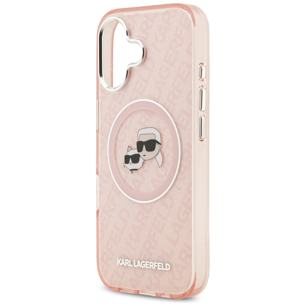 Capa MagSafe para Apple iPhone 17, Karl Lagerfeld, IML Glitter Karl & Choupette's Heads, Rosa