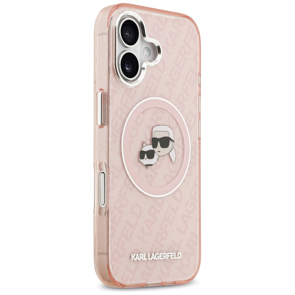 Capa MagSafe para Apple iPhone 17, Karl Lagerfeld, IML Glitter Karl & Choupette's Heads, Rosa