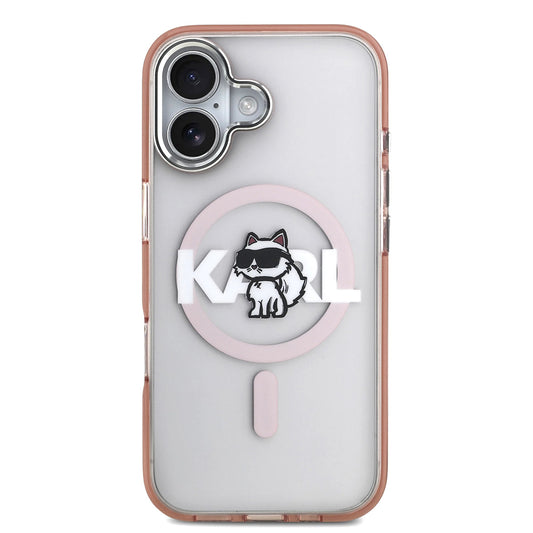 Capa MagSafe para Apple iPhone 17, Karl Lagerfeld, IML Sketch Logo Choupette, Rosa