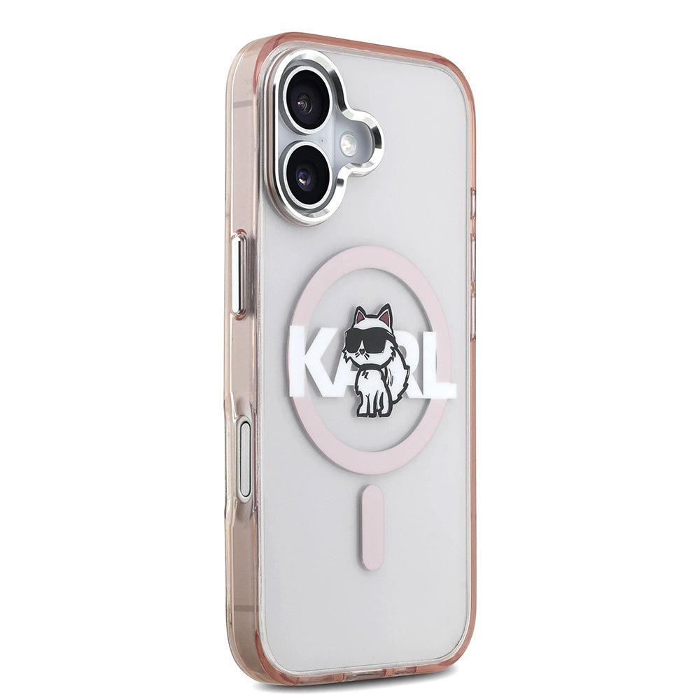 Capa MagSafe para Apple iPhone 17, Karl Lagerfeld, IML Sketch Logo Choupette, Rosa