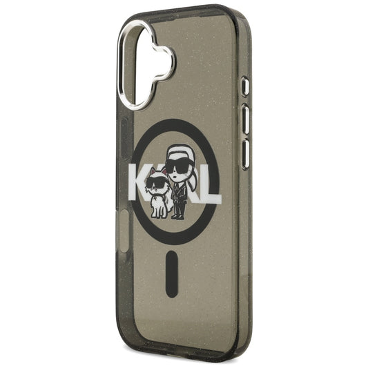 Capa MagSafe para Apple iPhone 17, Karl Lagerfeld, IML Sketch Logo Glitter Karl & Choupette, Preta.