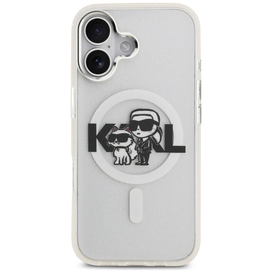 Capa MagSafe para Apple iPhone 17, Karl Lagerfeld, IML Sketch Logo Glitter Karl & Choupette, Transparente