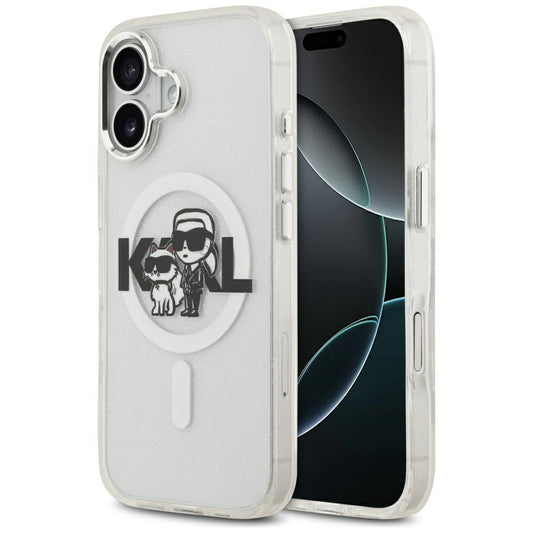 Capa MagSafe para Apple iPhone 17, Karl Lagerfeld, IML Sketch Logo Glitter Karl & Choupette, Transparente