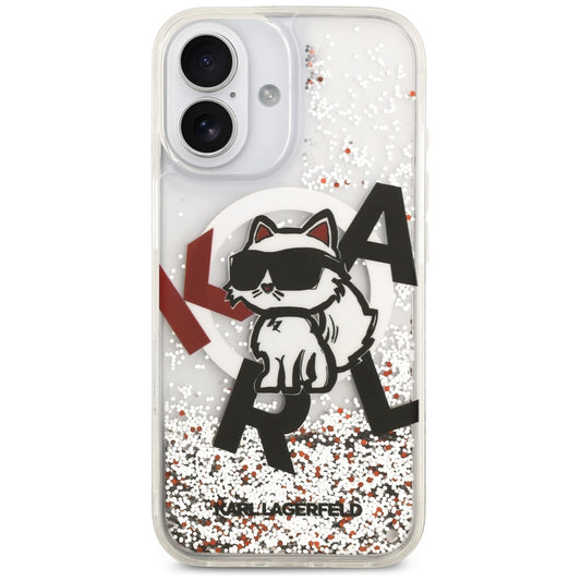 Capa MagSafe para Apple iPhone 17, Karl Lagerfeld, Liquid Glitter Choupette Logo, Transparente