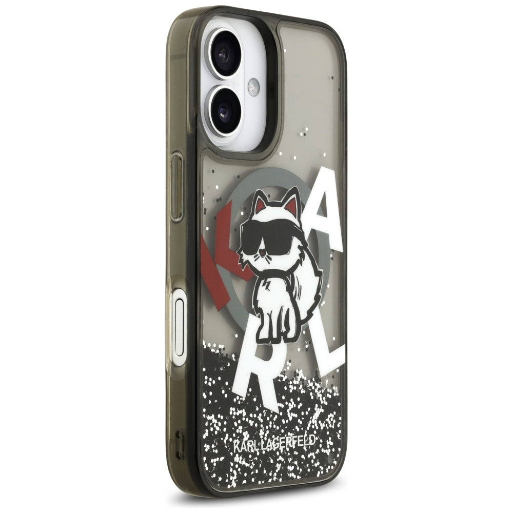 Capa MagSafe para Apple iPhone 17, Karl Lagerfeld, Liquid Glitter Logo Choupette, Preta